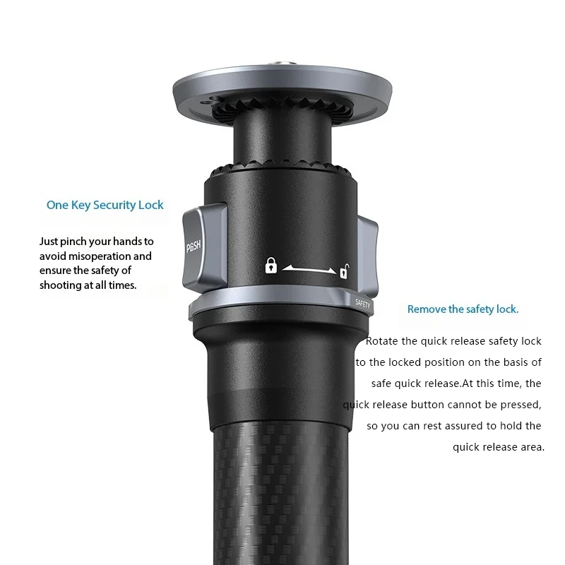 YC Cebola Pineta Fibra de Carbono Monopé Pro Haste de Extensão Monopé de Viagem Leve com Base de Pedal e Placa de Liberação Rápida