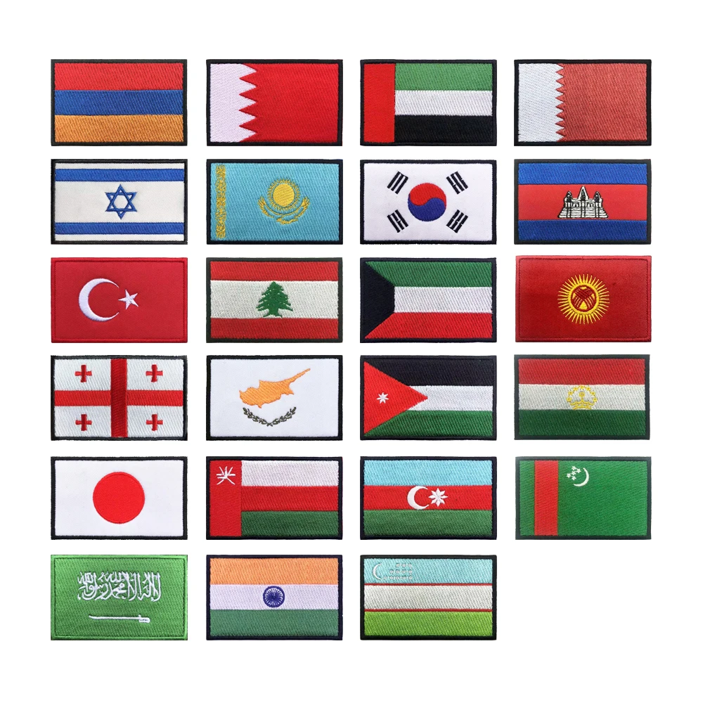Embroidered Flag Patch Badge Stripe Armenia Israel Turkey Georgia Japan Cyprus South Korea Lebanon India Kuwait Jordan Cambodia