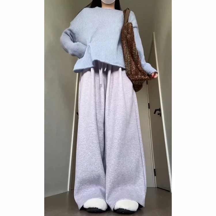 슬림 와이드 레그 니트 바지 한국 스타일 컬러 출퇴근 패셔너블 여성 가을 겨울 신상 바지