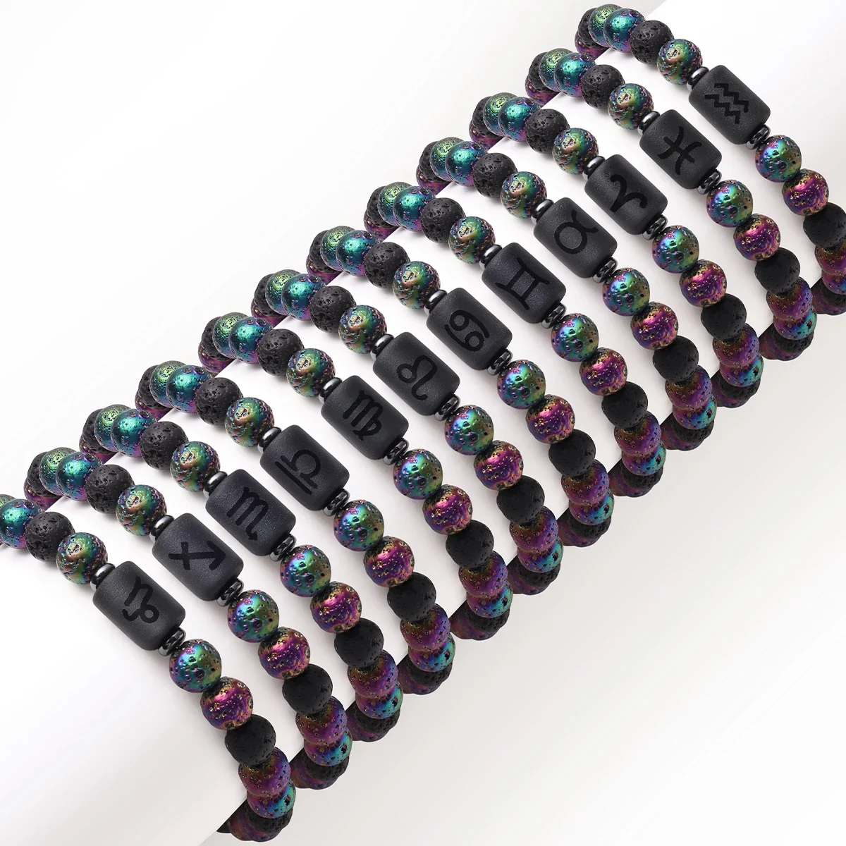 12 Zodiac Sign Bracelet - Colorful Volcanic Stone Stretch Jewelry Bracelet Taurus Leo Capricorn Manufacturer Jewelry Wholesale