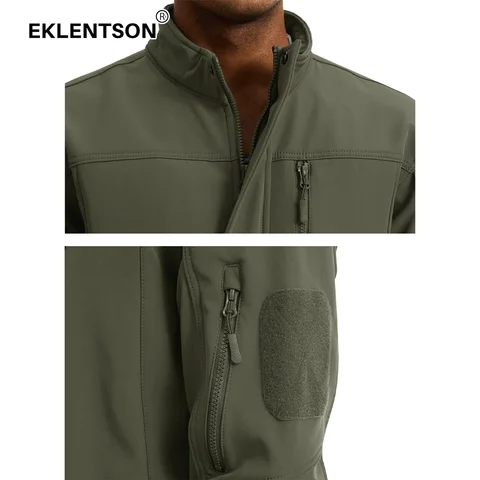 EKLENTSON Herrjacka med hel dragkedja, softshell, fleecefodrad, ståkrage, 6 fickor för kallt väder 10 best sales 6-ficksjacka för män - №3