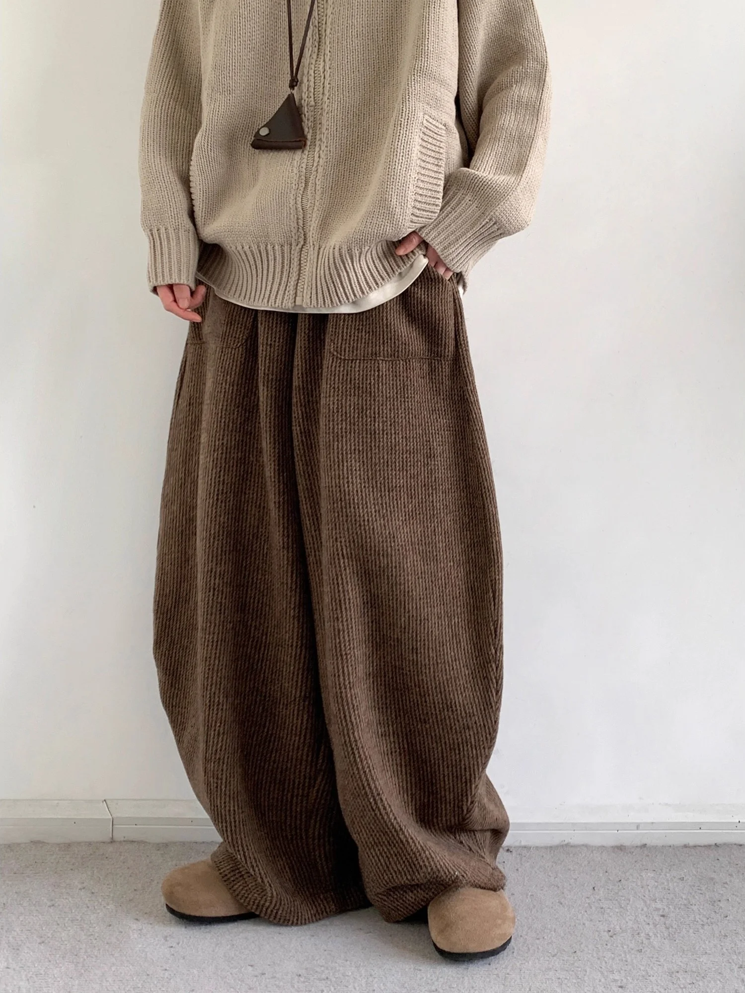 

Мужские зимние вельветовые брюки свободного кроя с широкими штанинами, на резинке, повседневные, в уличном стиле