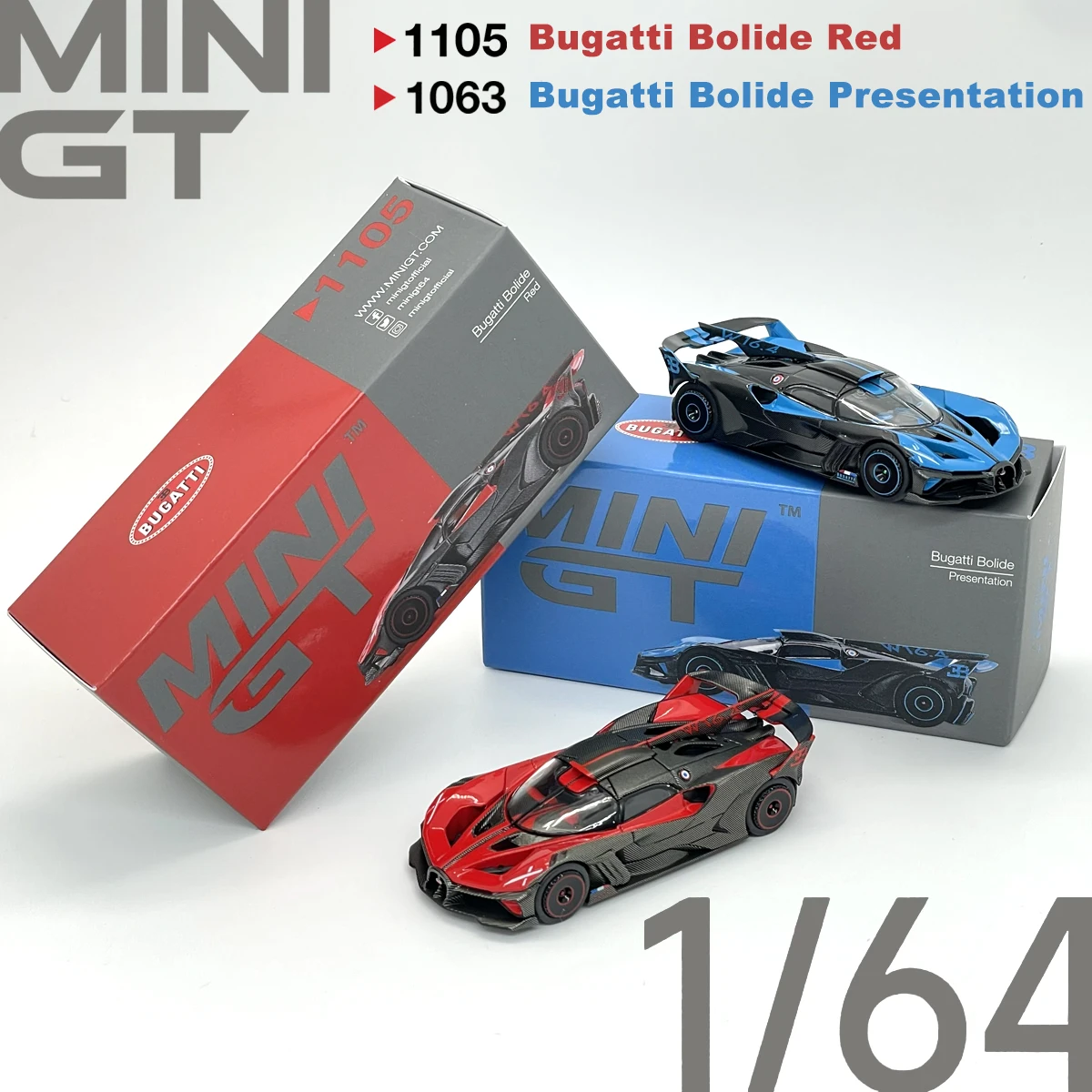 TSM MGT01105 MGT01063 1:64 MINIGT 1105 Bugatti Bolide Red MINIGT 1063 Presentation Collectible Model Vehicles Alloy In Stock