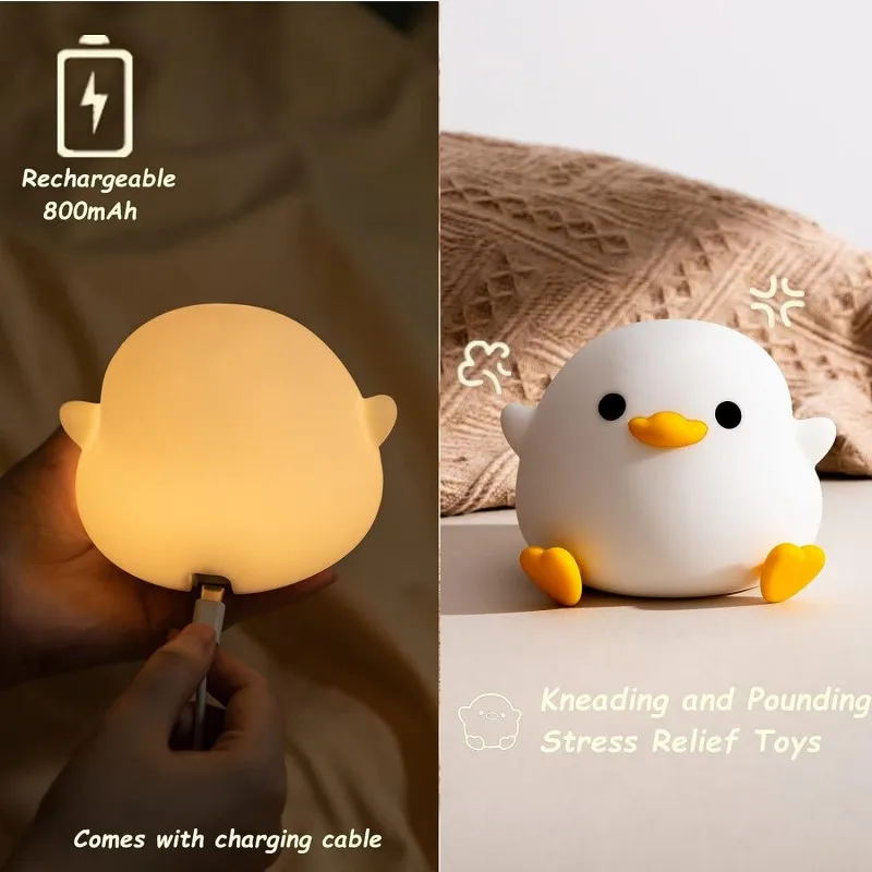 Desenhos animados Bean Duck Silicone Lamp, LED DoDo Duck, Cute Night Light, Nightlight do berçário, Lâmpada de mesa recarregável para quarto