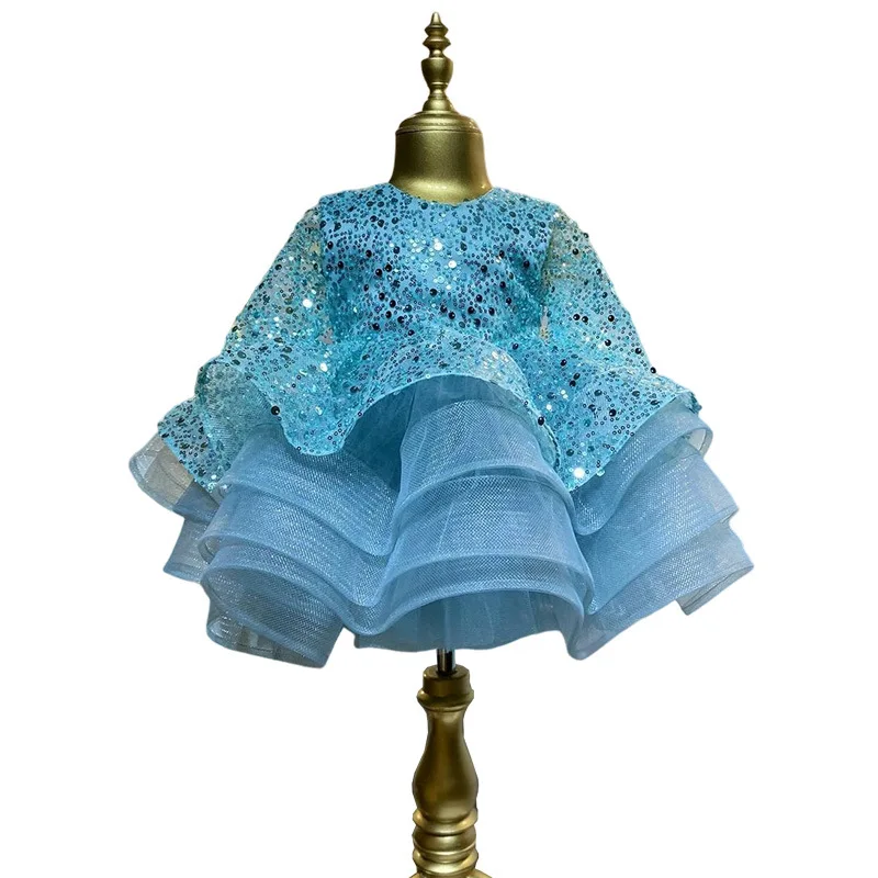

Baby & Toddler Girl Princess Dress Blue Sequin Tulle Tutu for Birthday Party Sparkling Sleeveless Gown Kids Dresses for Girls