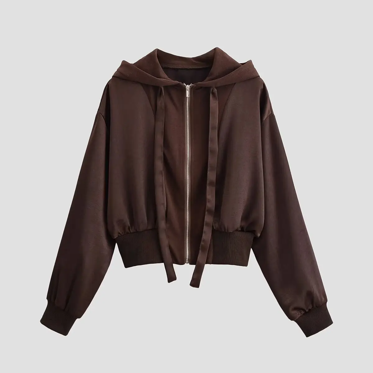 Women's French-style fashion simple versatile patchwork textured hooded jacket   N0KY