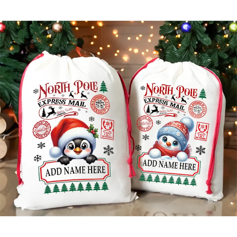 

30x40cm Custom Snowman Penguin Xmas Gift Bag Personalised Santa Sack for All Ages Christmas Present Sack & Stocking Decoration