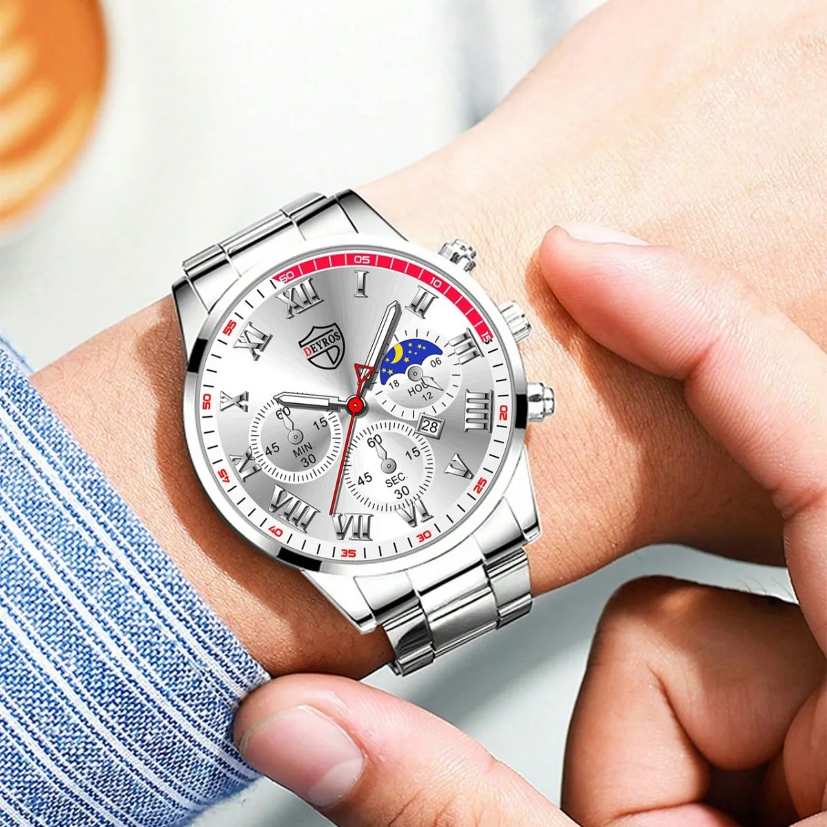 DEYROS 세련된 남성 캐주얼 비즈니스 쿼츠 시계, 3 종 세트, 학교 시즌 이상적인 생일 선물