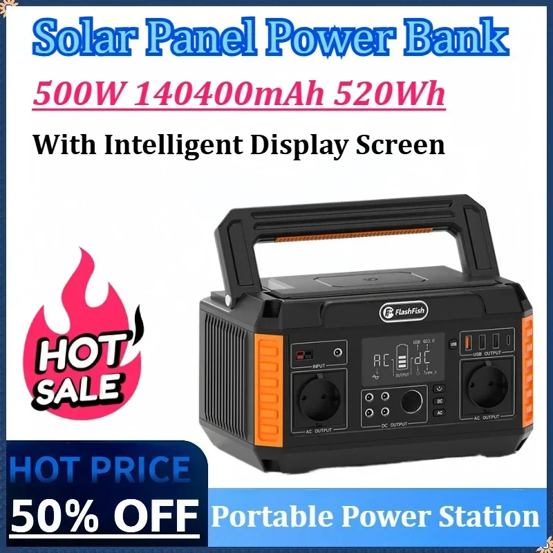 

500W 140400mAh 520Wh Portable Power Station Emergency Solar Generator Battery Power Bank Outdoor for Camping Laptop Supply RV