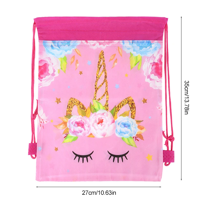 12Pcs Cartoon Unicorn Drawstring Bag Children Girls Unicorn Birthday Party Favors Candy Gift Packaging Supplies School Backpacks