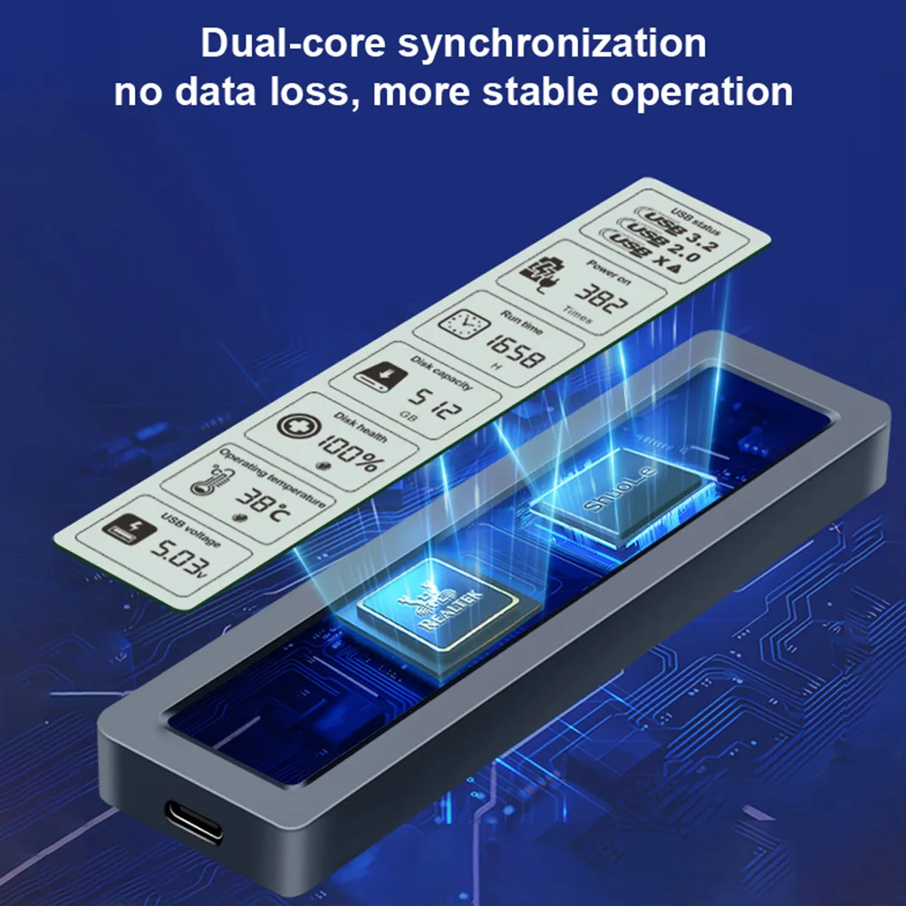 M.2 NVME SATA Dual Protocol Digital Display Monitoring Dtorage Box USB 3.2 10Gbps Transfer M2 SSD External Hard Drive Enclosure
