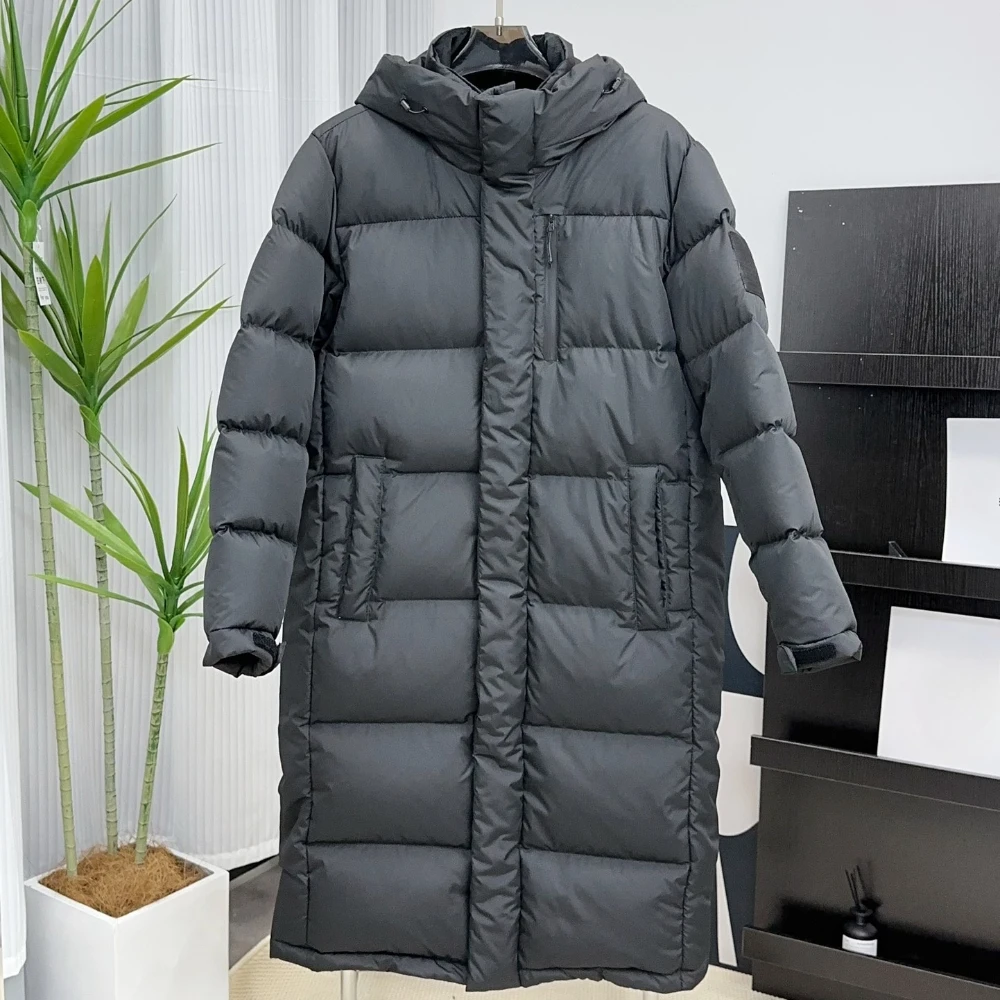 الفاخرة مصمم طويل سميكة أوزة أسفل سترة المرأة العلامة التجارية الركبة طول معطف ملابس خارجية الذاكرة النسيج كم طويل 2025 جديد #1