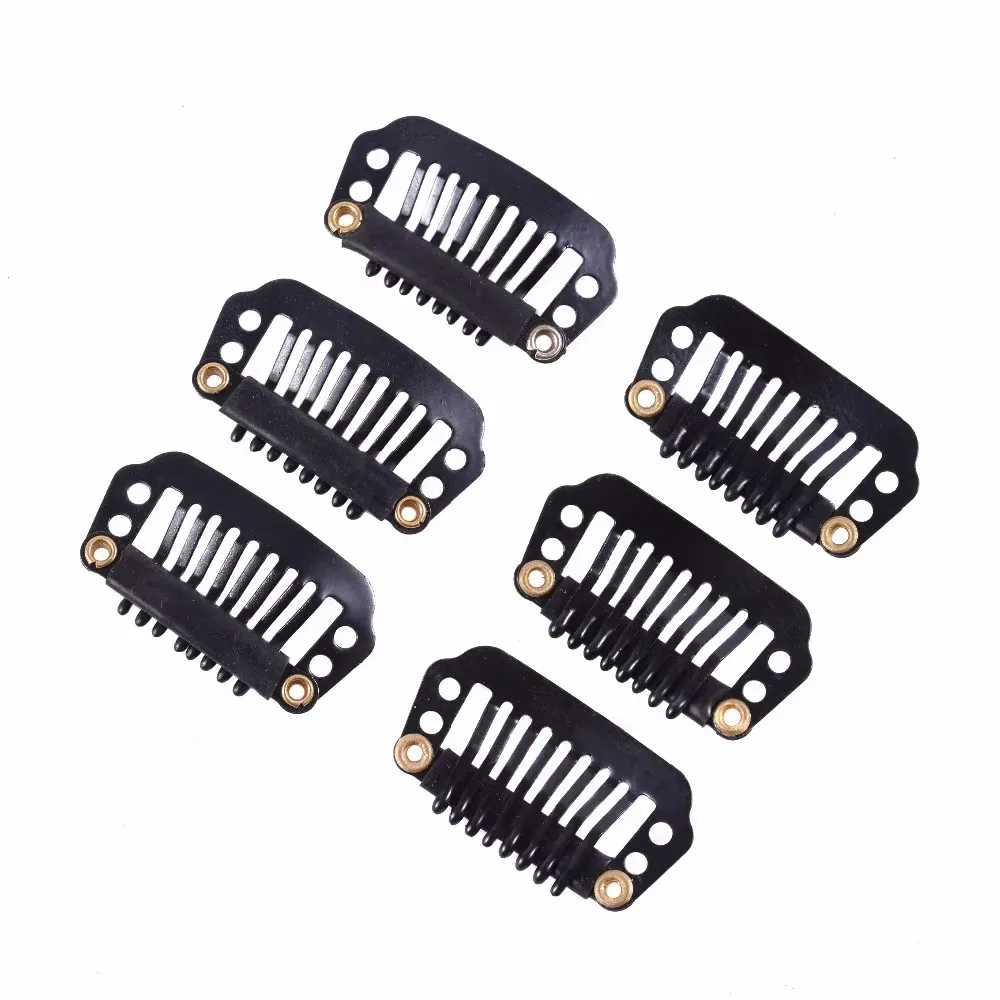 20 pcs 28mm 10-teeth Hair Extension Clips Snap Metal Clips With Silicone Back For Clip in Human Hair Extensions Wig Comb Clips