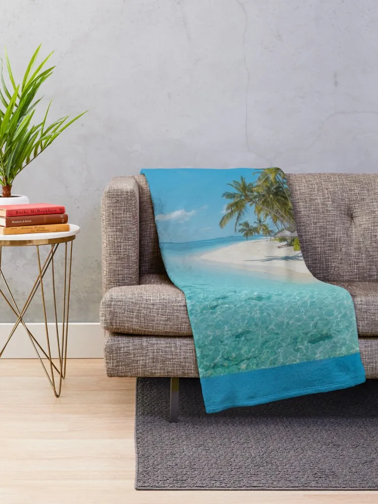 Tropical Maldives Palm Tree Beach Paradise Throw Blanket Decorative Sofa Furry Blankets