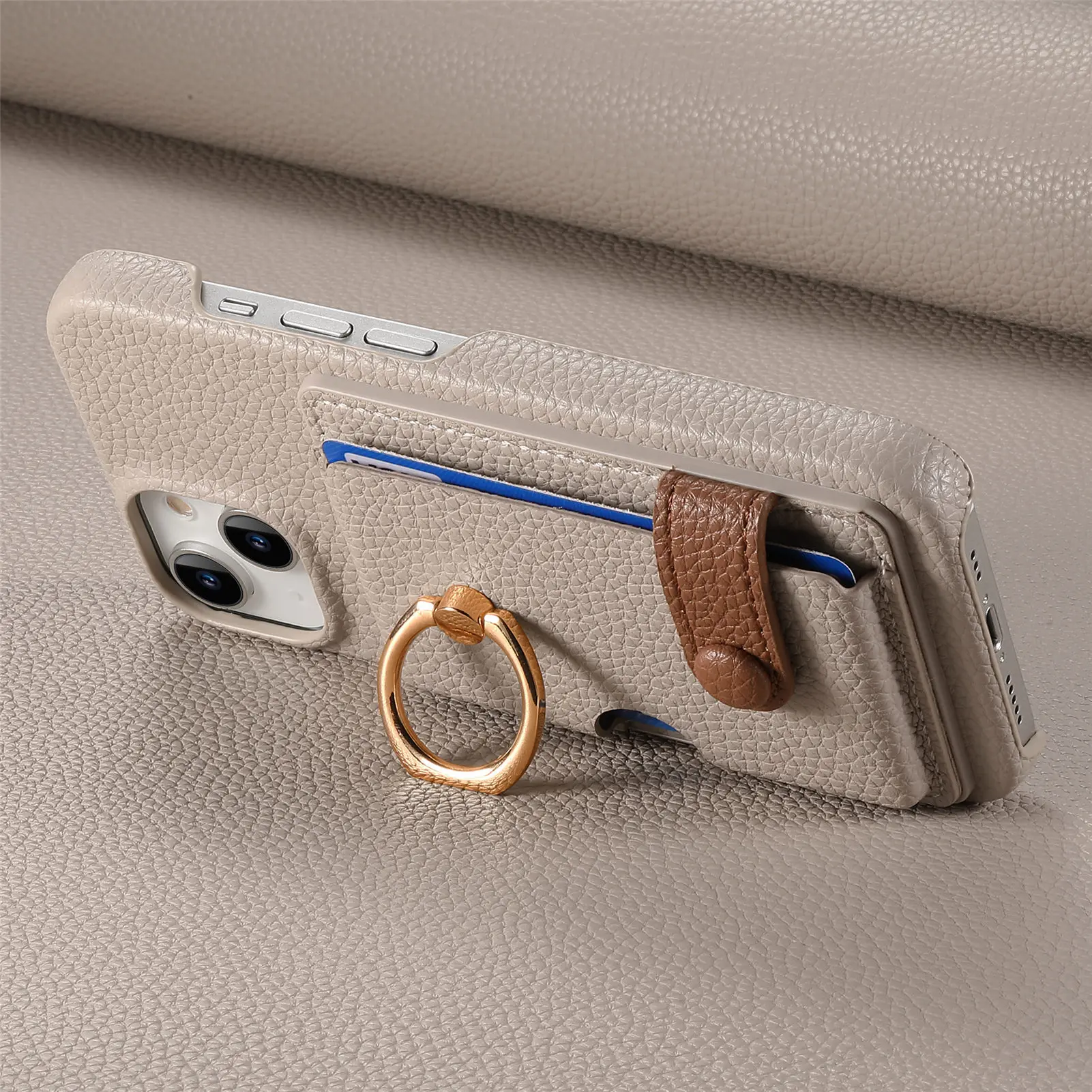 Leather Ring Support Phone Case for IPhone 17 Air 16E 18 16 15 14 13 12 11 Pro Max Plus Wallet with Card Holder Shockproof Cover