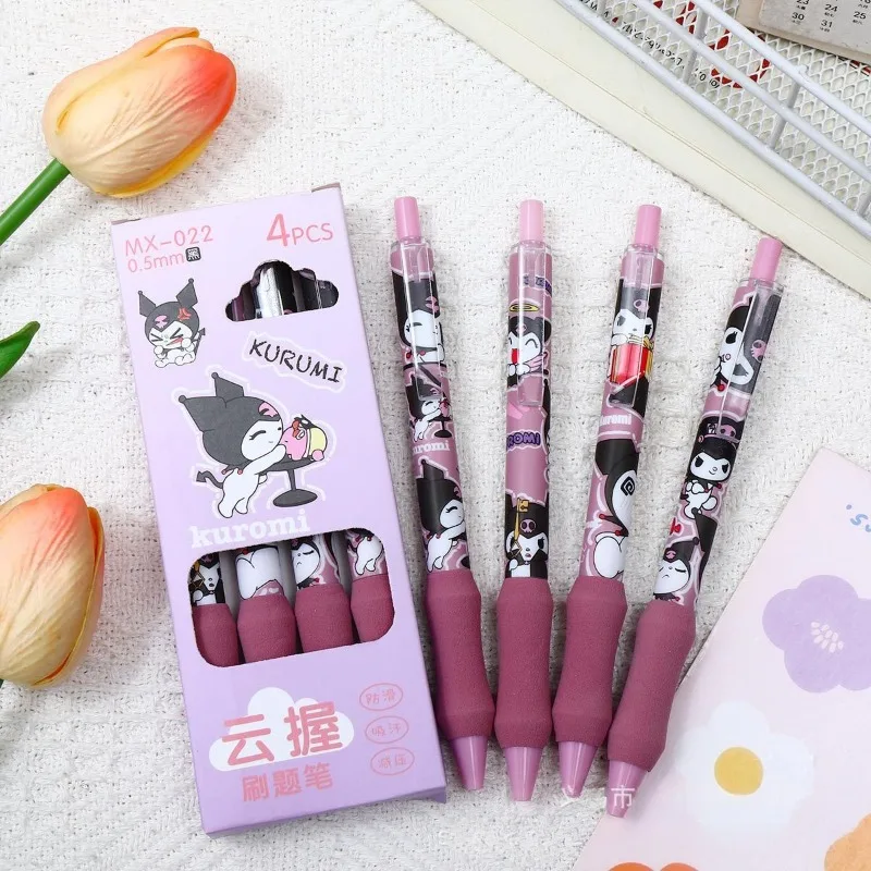 

4pcs Sanrio Cartoon Sponge Neutral Pen High Aesthetic Value Soft Grip Click Pen for Exam Question Brushing Quick Dry Water Pen