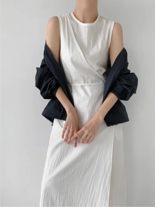 Chic Summer Svel round Ne-Piece Dr Cravatta in vita snellente Colore puro Lungo Dr Versatile Design semplice Casual Dr