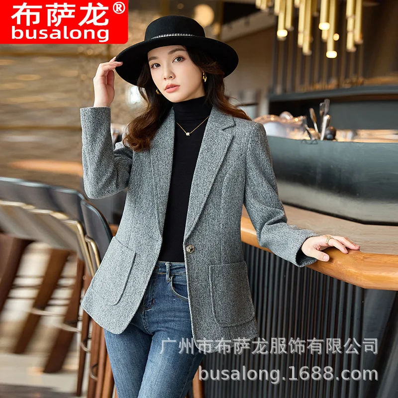 2025New بدلة على الموضة أنيقة المرأة عادية كم طويل سترة المهنية المرأة الرسمية سترة واحدة Workwear8622