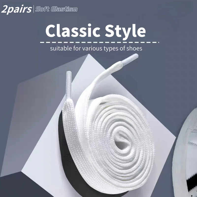 2 Pairs Black White Shoe Laces Flat Double Woven Anti-slip Polyester Shoelaces Sports Casual White Shoes Classic Shoelace