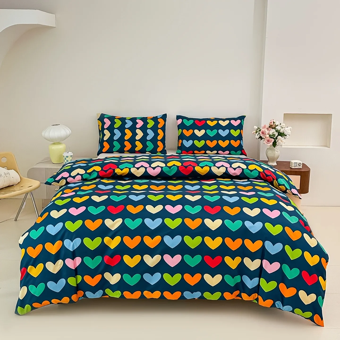 

3D Printed Bedding Set Colorful Love Heart Duvet Cover Set No Filler For Women Twin Queen Double Bed Size Home Decor Halloween