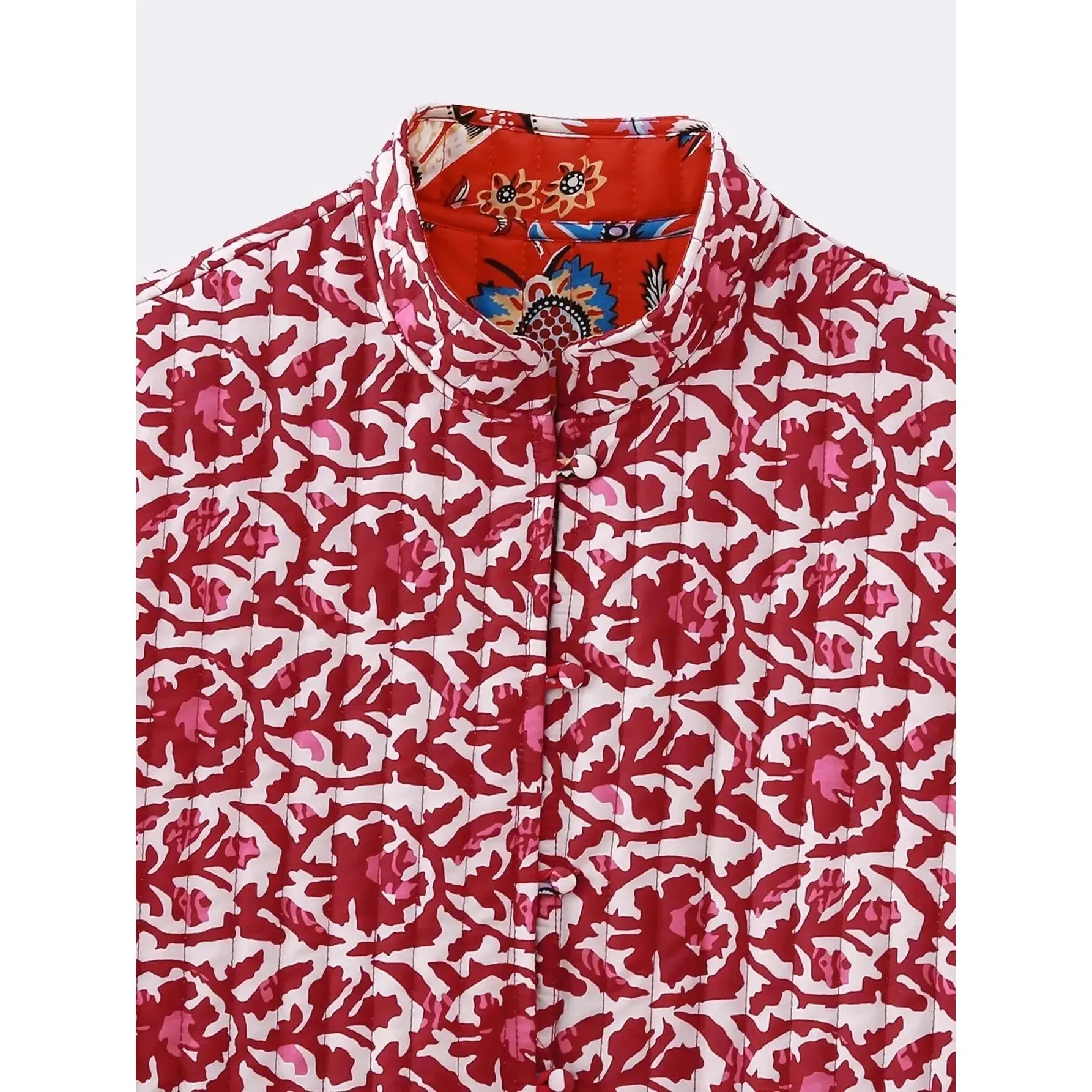 여성용 패션 양면 토템 플로럴 프린트 퀼팅 코튼 다운 재킷 2025년 봄 시즌 여성 프리미엄 의류