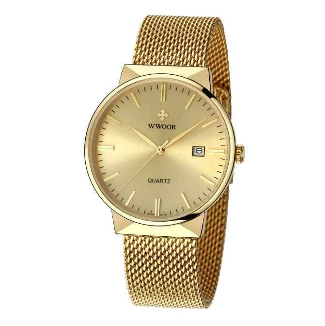 メッシュストラップメンズクォーツ時計ファッションビジネスレジャー防水カレンダー多機能メッシュクォーツ時計