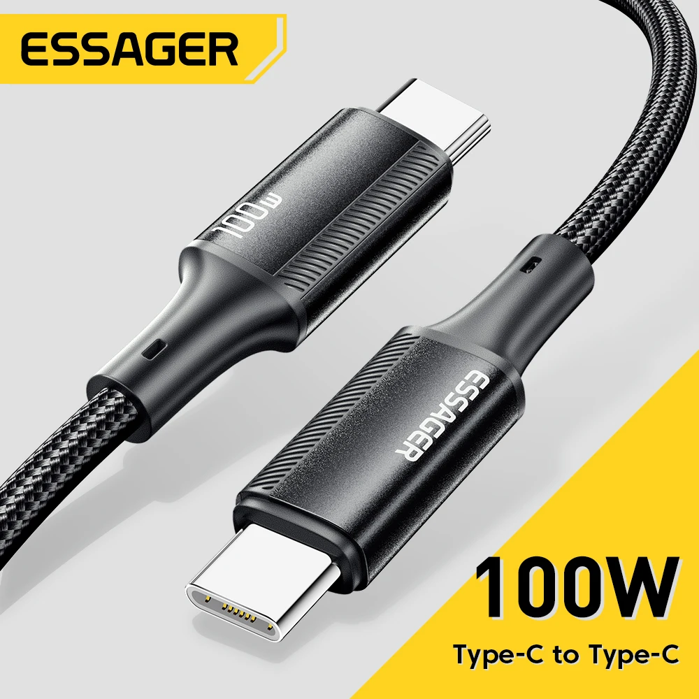 Essager PD 100W Type C to C Cable USB Type-C 5A Fast Charging Mobile Phone Cable For MacBook iPad Oneplus Xiaomi iPhone 16 Cable