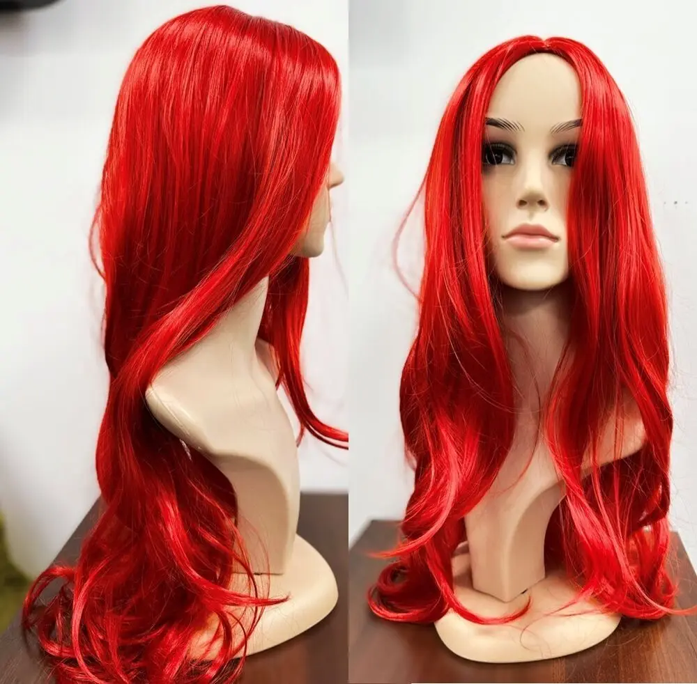 Red Long Wavy Wig Fancy Dress Costume Party Cosplay Heat Resistant Deluxe