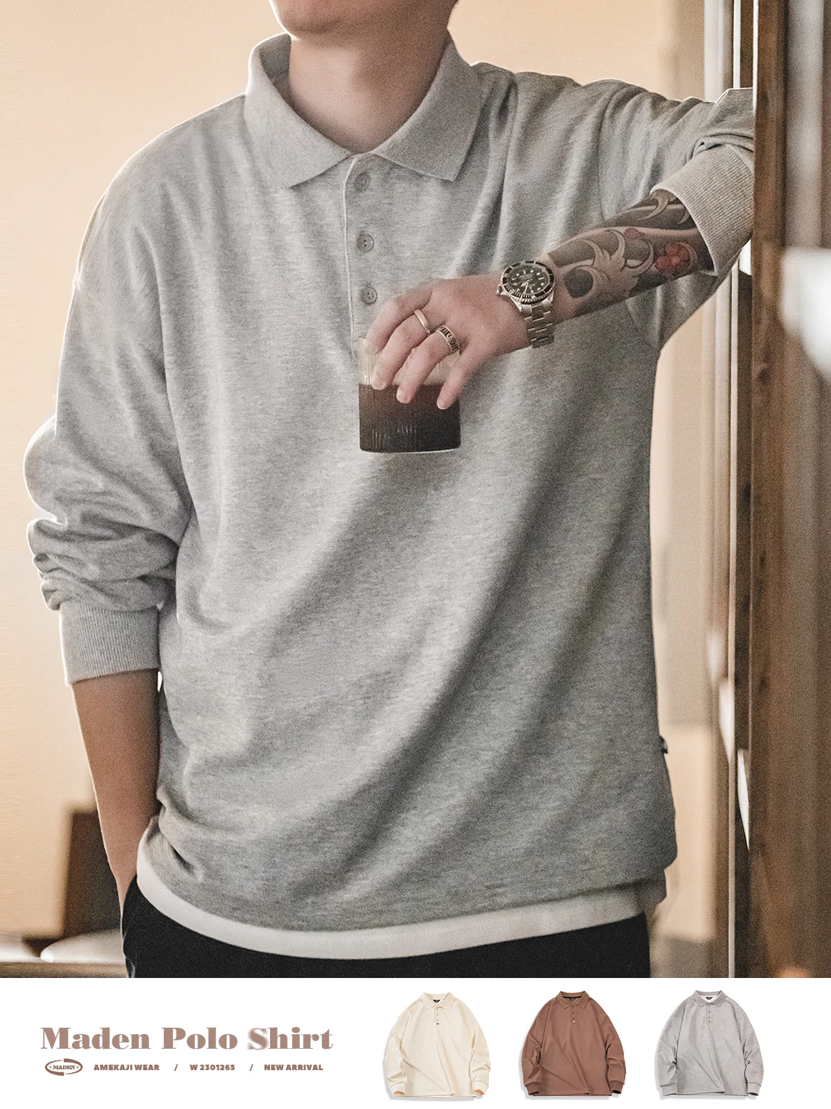 

Maden Workwear Japanese Sle Retro Basic Long Sve irt Men's Loose Versatile Base Layer T-irt Spring