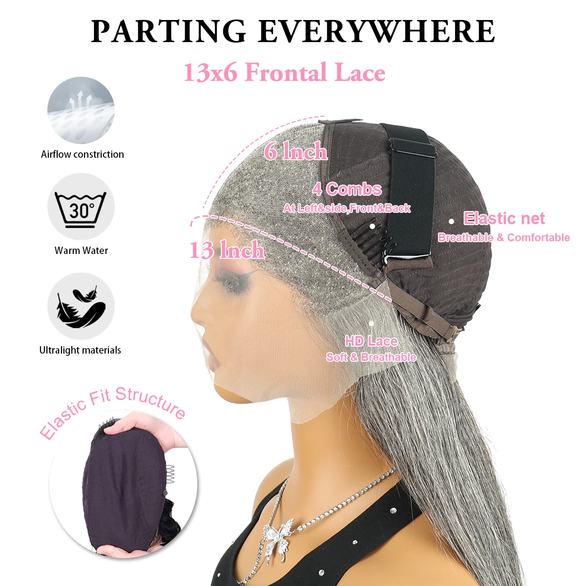 40인치 실버 그레이 솔트 앤 페퍼 스트레이트 인모 가발 13x6 투명 앞면 인모 가발 13x5 브라질 레미 클로저 가발