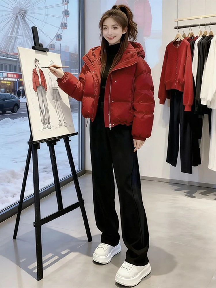 

Модная утепленная повседневная хлопковая куртка с капюшоном для женщин, новая модель, короткое теплое хлопковое пальто в корейском стиле, свободный крой