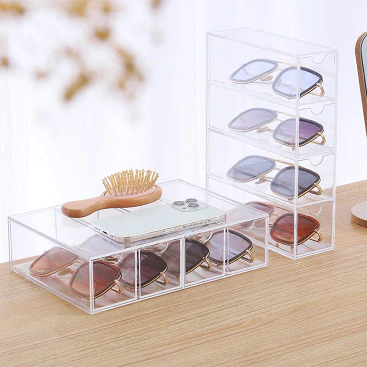 Acrylic glasses storage box transparent 4-layer storage box with 4 drawers for watches glasses and cosmetics