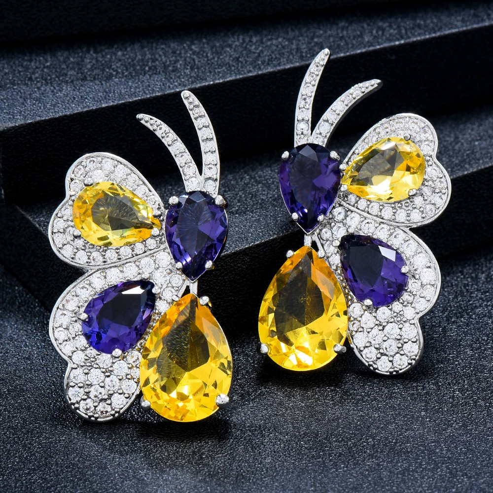 

Missvikki Luxury Shiny Butterfly Pendant Earrings For Women Wedding Romantic CZ Engagement Indian Earrings for Women Gift