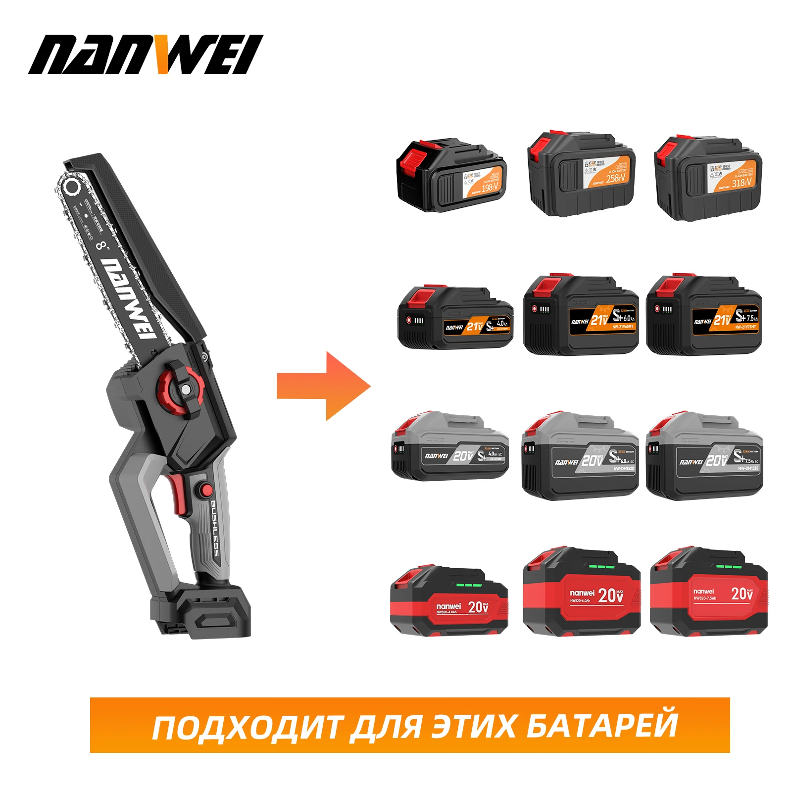 20V Brushless Lithium Battery Garden Outdoor DIY Felling Saw 6/8 inch Home Yard Maintenance Chainsaw