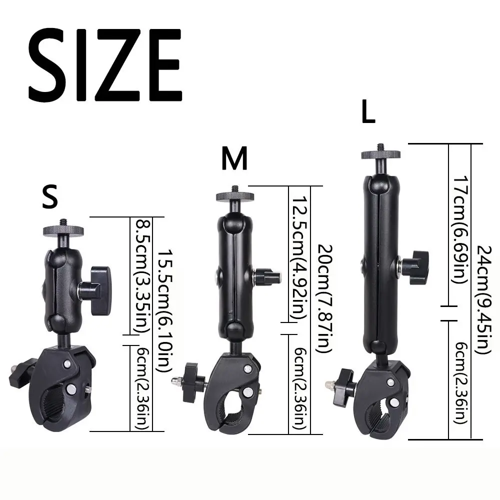Durable 360° Rotating Action Camera Stand Universal S/M/L Rearview Mirror Bracket Sturdy Adjustable Mobile Phone Clamp Bike