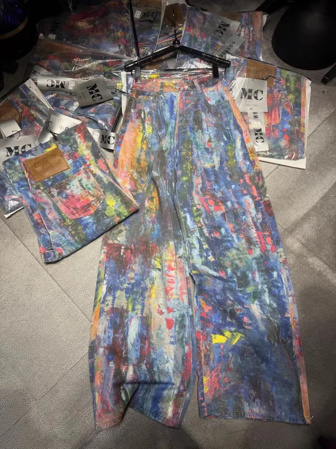 Spring Summer New Sle Street Faion fiti Print High Waist Slim Loose Straight Leg Women's Jeans  Ink Spray