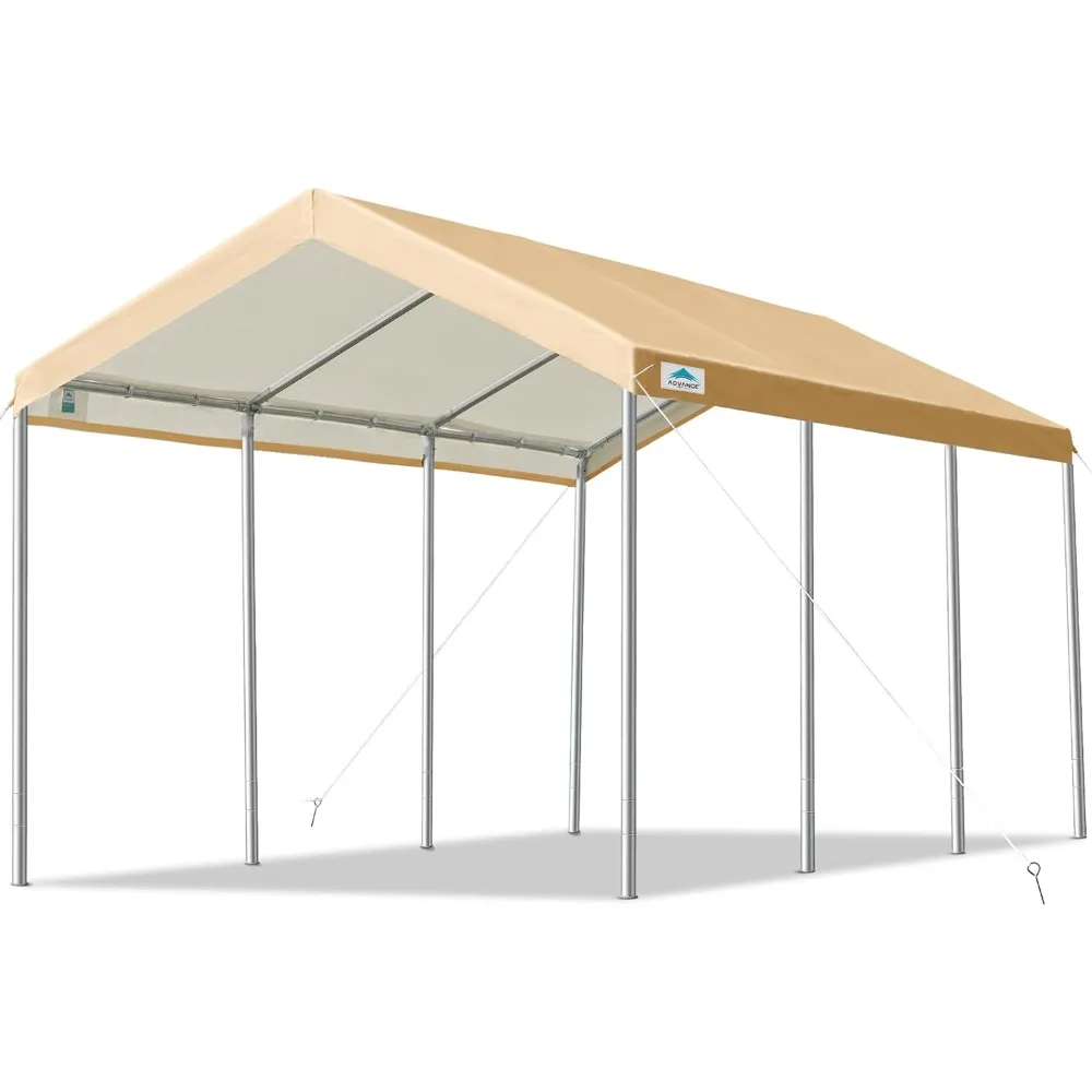 

ADVANCE OUTDOOR 10x20 ft Heavy Duty Carport, Adjustable Height Garage Car Canopy Party Tent Boat Shelter, Beige