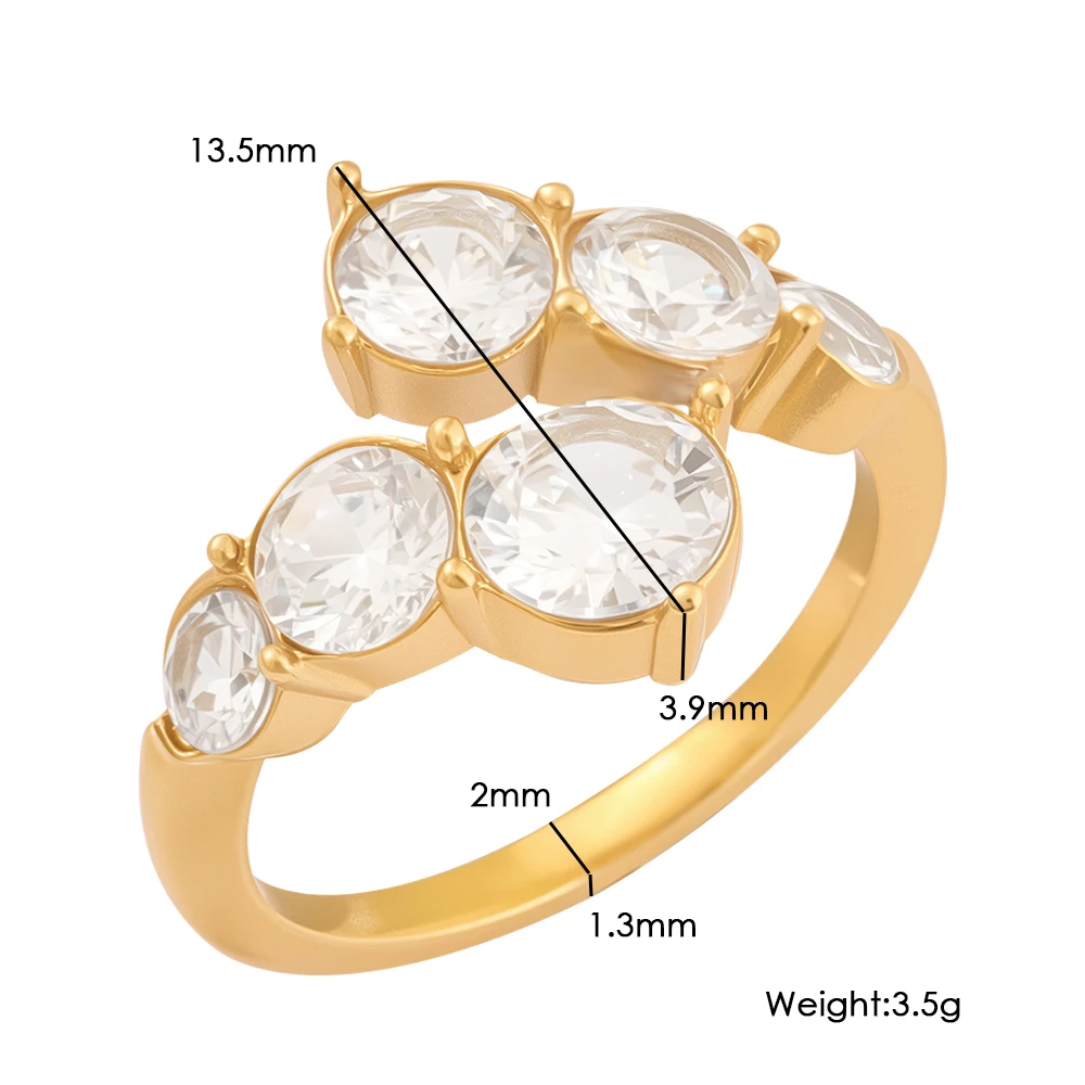 JINHUI 6 Zircon  Open-End Ring Minimalist Design Waterproof Colorfast Fashionable Party Jewelry Accessory For Women