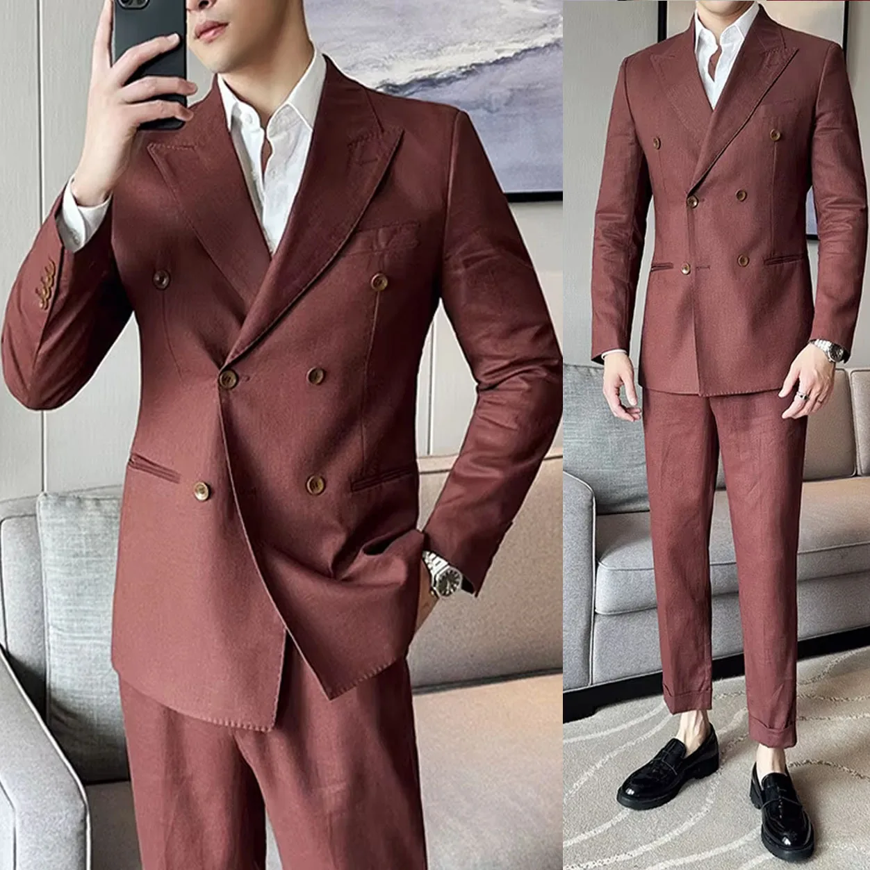 

New 2025 Linen Summer Men Suits Wedding Groom Tuxedos 2Pieces (Jacket+Pants) Casual Beach Custom Man Costume Set Blazers Fashion