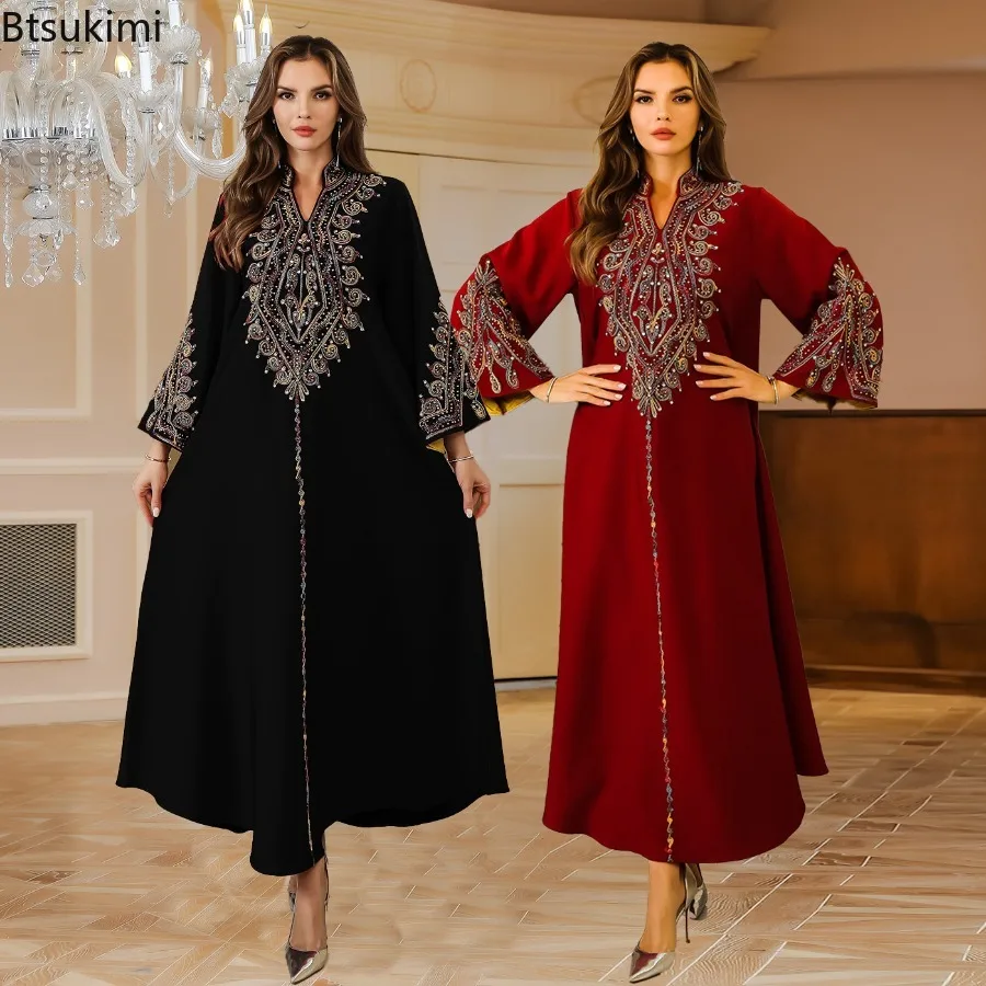 

Luxury Women Evening Dresses Middle East Embroidered Long Robe Arab Dubai Kaftan Abaya Muslim Elegant Women Gowns Party Vestidos