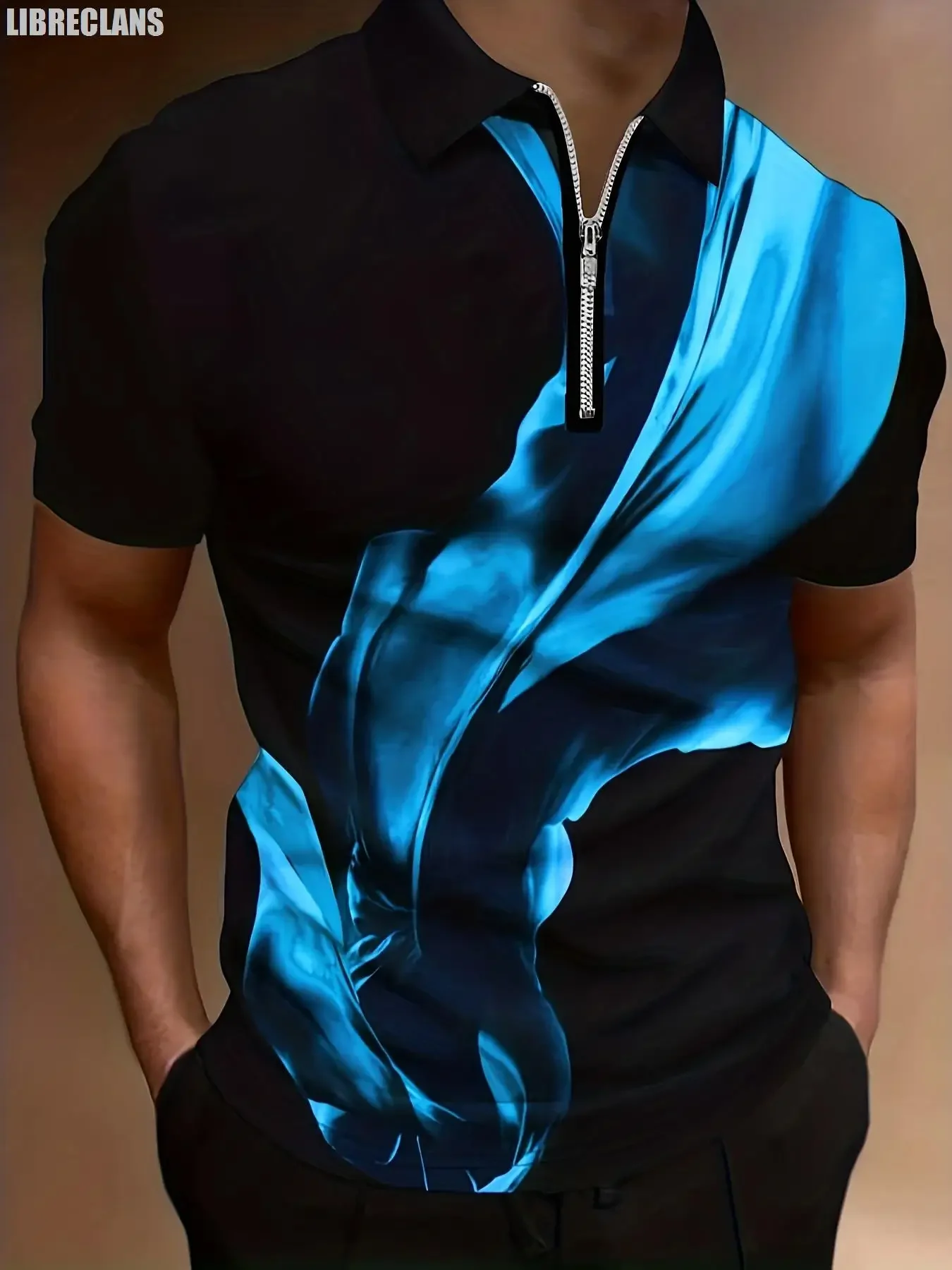 

Мужская рубашка-поло на молнии больших размеров, новинка лета 2023, мужской топ с удобными, дышащими и универсальными короткими рукавами