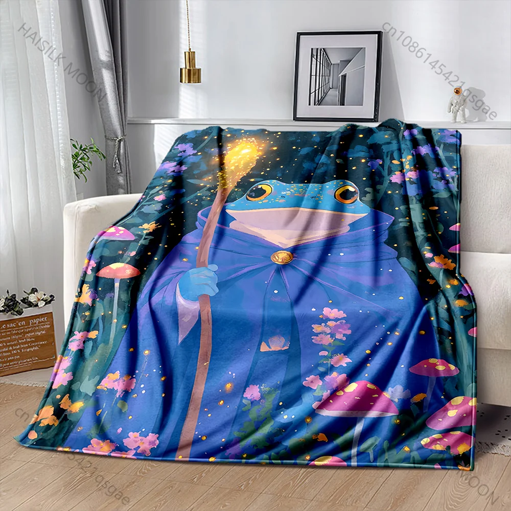 1PC Frog wizard in mystical forest Print Adult Children Warm Blankets Home Travel Car Soft Comfortable Suitable for all seasons