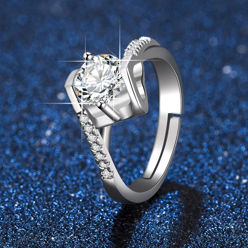 Moissanite Zircon Engagement Ring for Men/Women Classic Six-claw Couple Proposal Ring Open Adjustable Pair Ring Wedding Jewelry