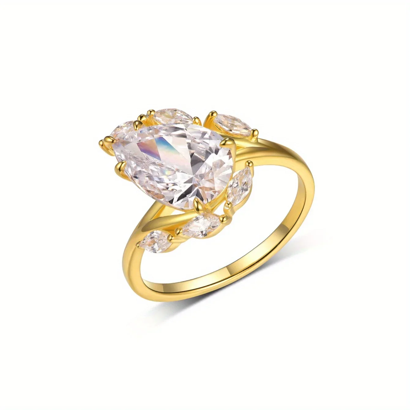 

Кольцо с муассанитом груши 4 карата, ювелирные изделия, стерлинговое серебро 925 пробы, позолоченное 18 карат, роскошный подарок