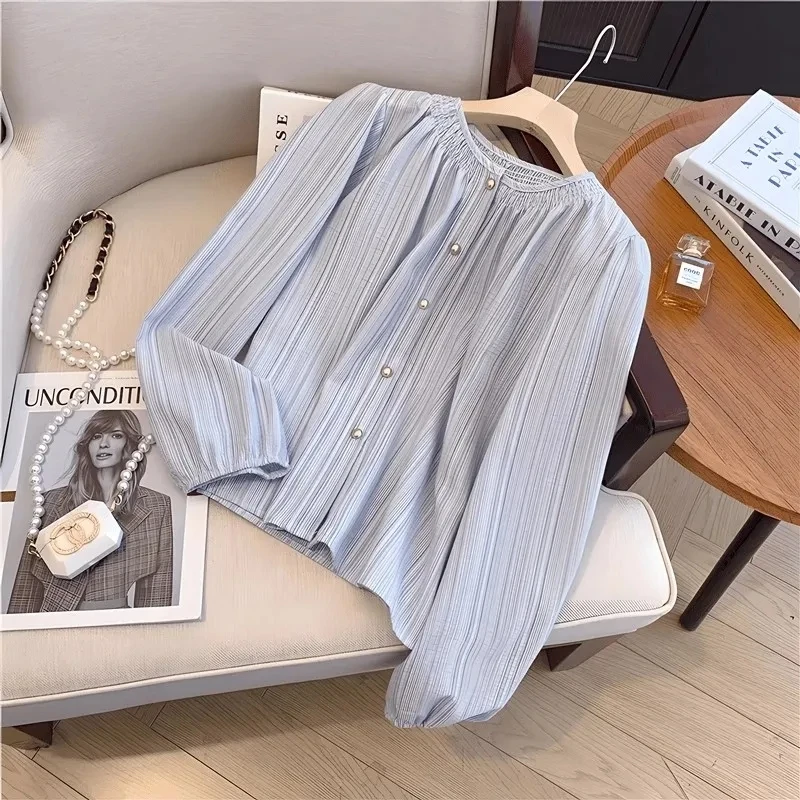 Camisas de manga larga para mujer, Tops con botones y volantes de satén, corte ajustado, estilo Y2K, ropa de calle femenina Retro de primavera, ropa diaria