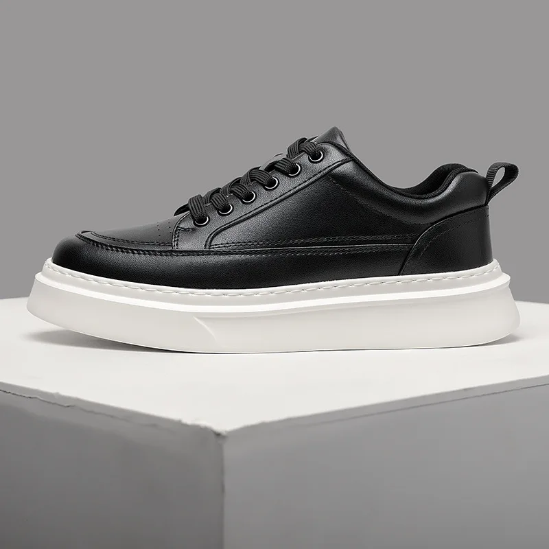 

mens casual black white shoes lace-up flats platform shoe breathable original leather sneakers young street style footwear male