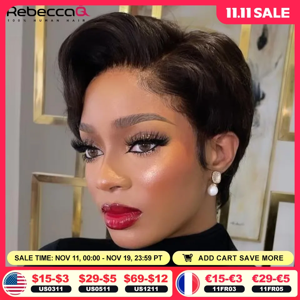 ショートボブピクシーカットかつらレースフロントストレート透明レースフロント人毛ウィッグ女性のための事前摘み取られたブラジリアンヘア着用行く