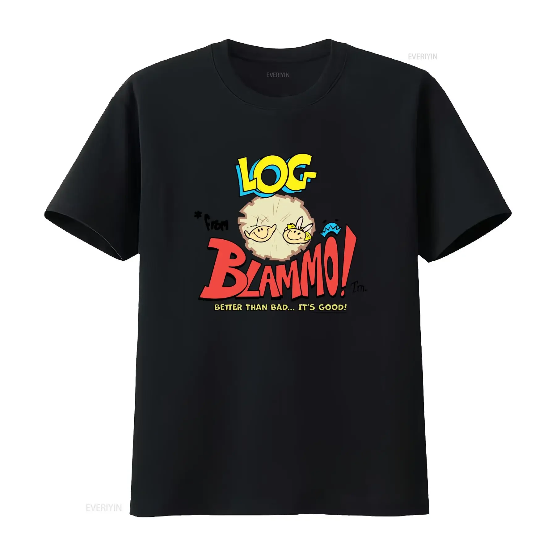Ren and Stimpy Log from Blammo Ad Men's T Shirt vintage Washed Slightly Stretched streetwear Top For Everyday Wear Versatile