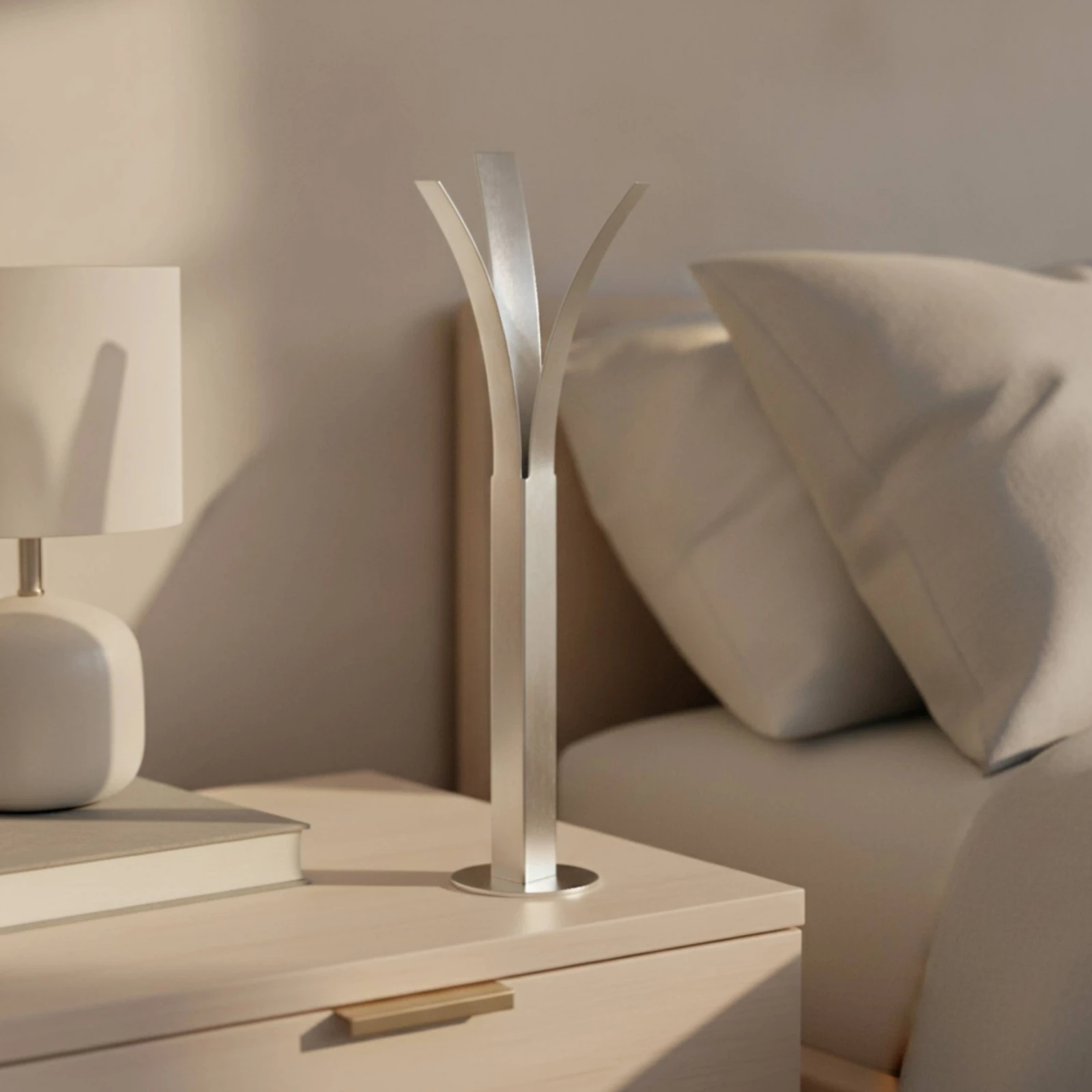 Metal Vase with Circular Base Slim Sculptural Vase Tabletop Flower Holder Contemporary Mirror Polished for Minimalists