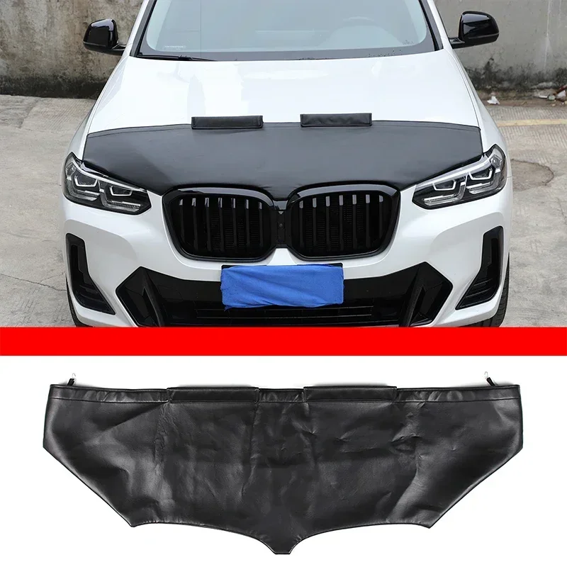 For BMW X3 G01 2018-2023 PU Leather Black Car Hood Cover Sand Block Stone Deflector Hood Protection Set Car Accessories